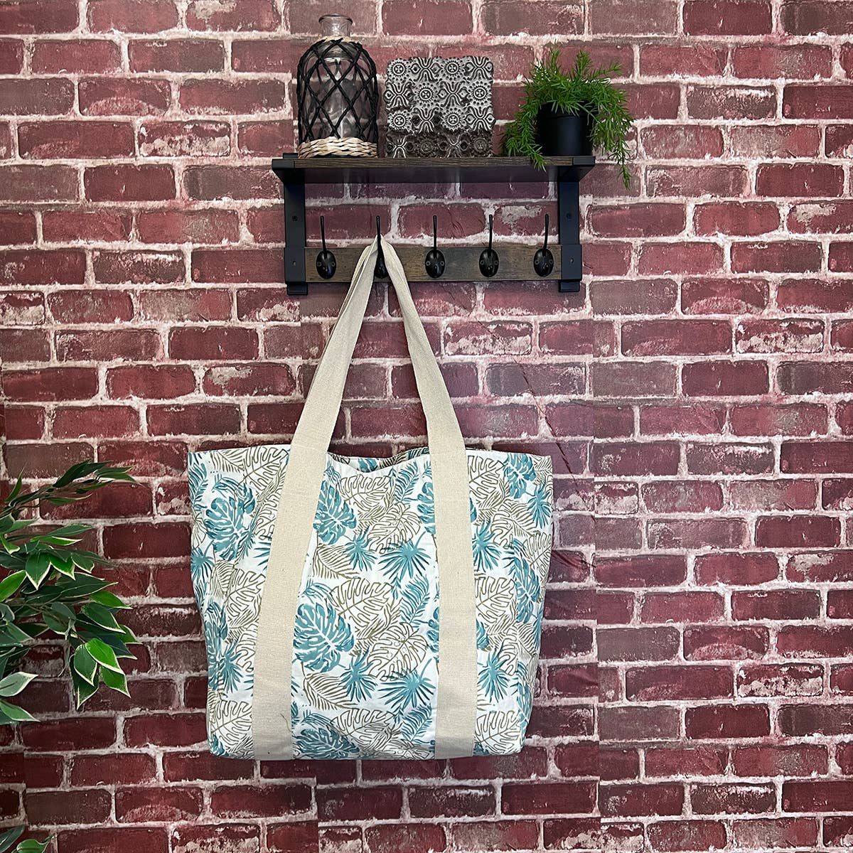 Handcrafted Canvas Bag with Block-Printed Paradise Palms