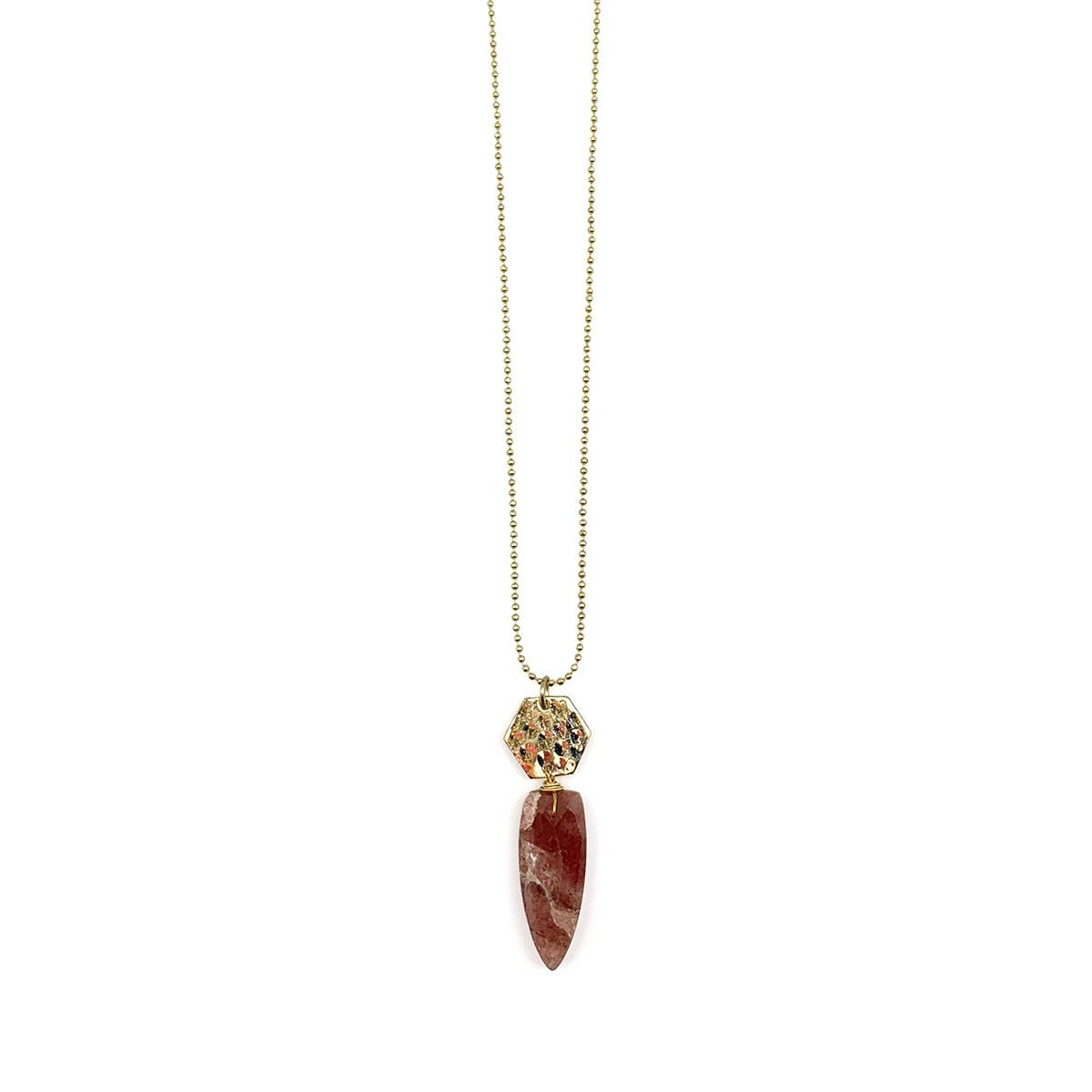 Akriti Gold and Large Faceted Strawberry Quartz Necklace