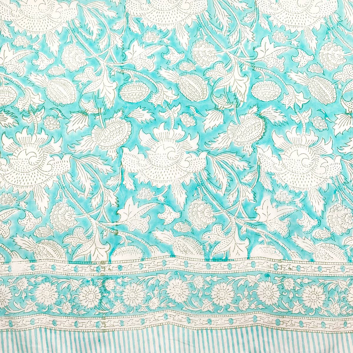 Block Printed Cotton Scarf - Aqua with White Paisley Flowers