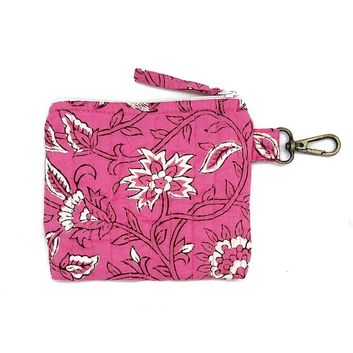 Quilted Block-Printed Travel Pouch - Paisley Pink