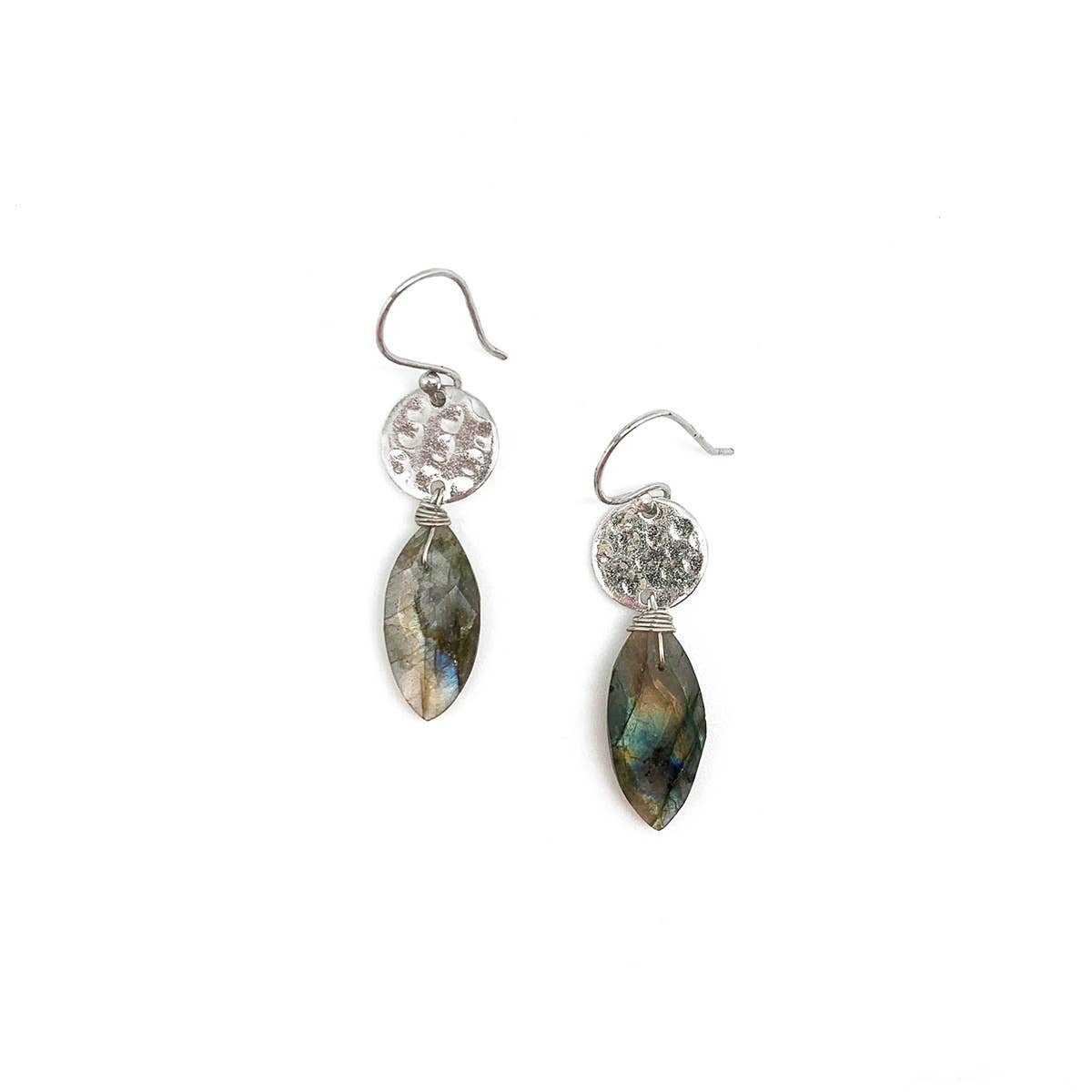 Akriti Silver and Large Faceted Labradorite Earrings