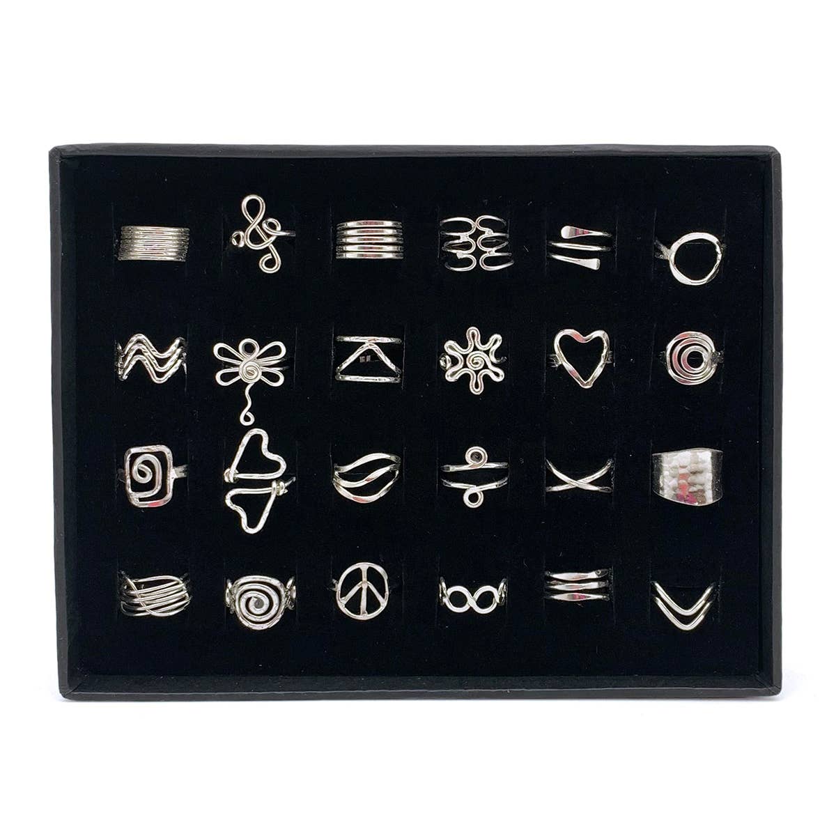Silver Adjustable Rings Prepack - 24 Rings (No Display)