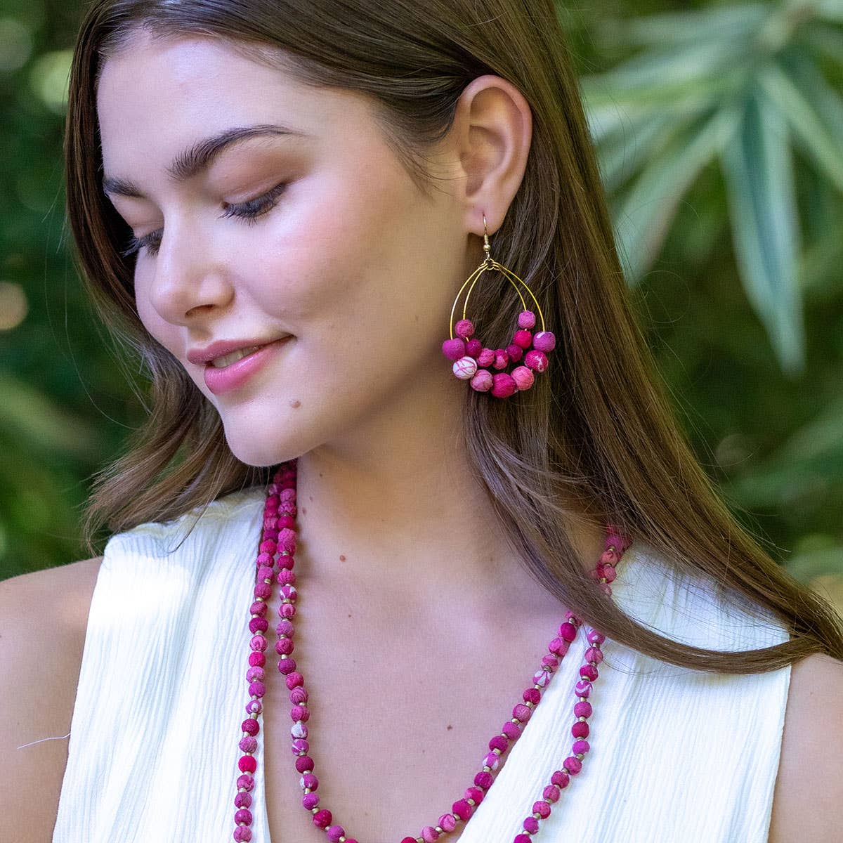 Aasha Blush Teardrop Kantha beaded Boho Handcrafted Earrings