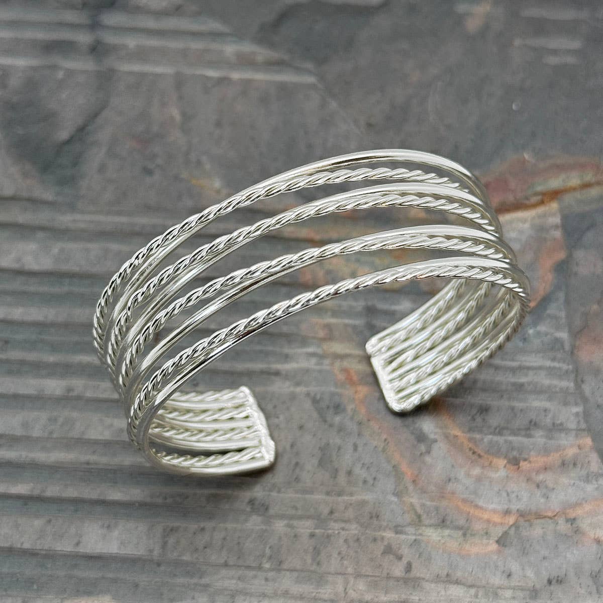Handcrafted Multi-Strand Twist Silver Cuff Bracelet