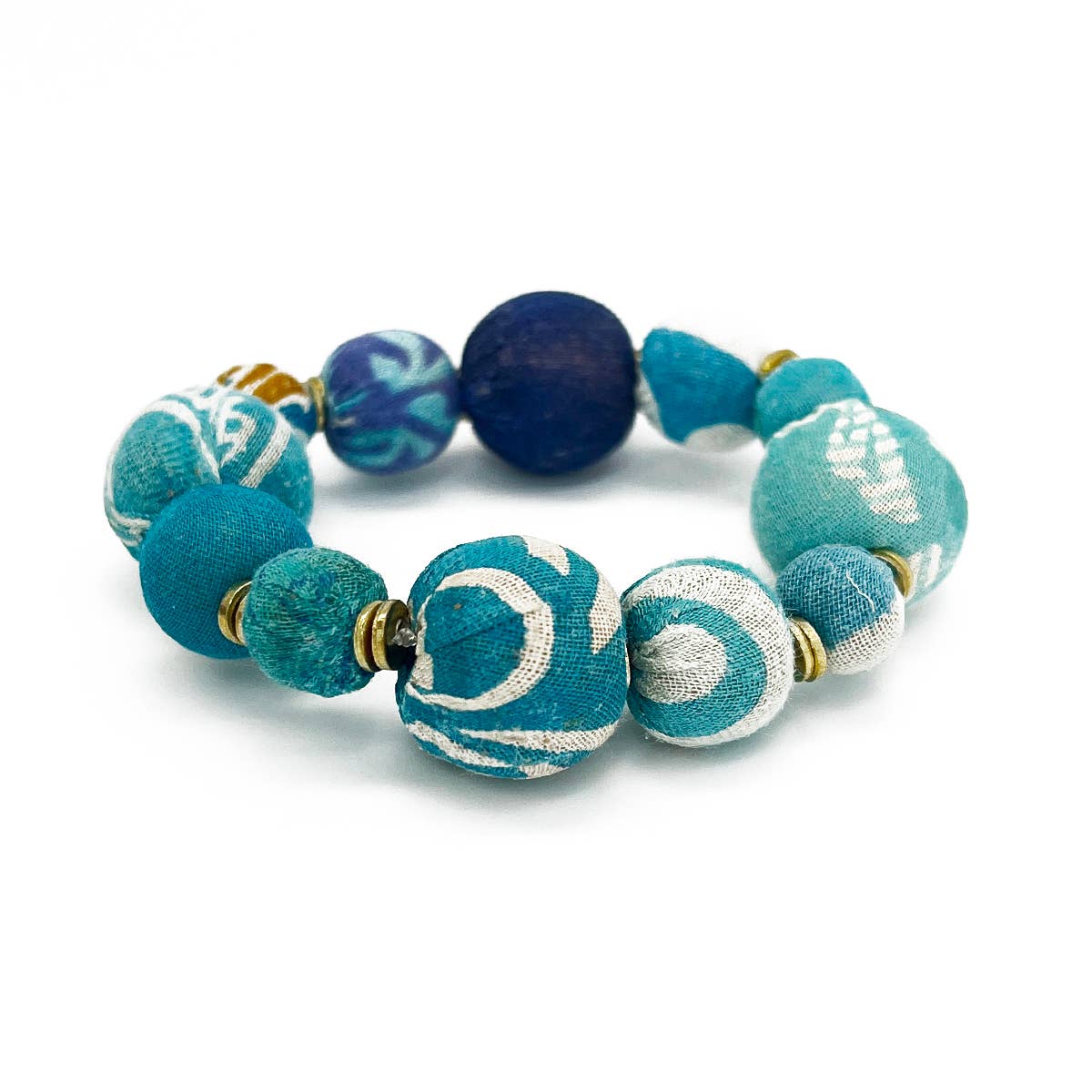 Aasha Bold Aqua Stretch Kantha Handcrafted Bracelet