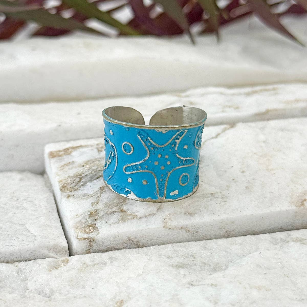 Handcrafted Blue Sea Life Patina Ring
