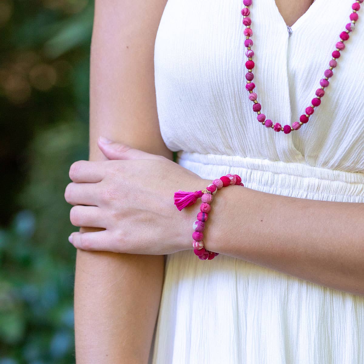 Aasha Blush Stackable Tassel Kantha Handcrafted Bracelet