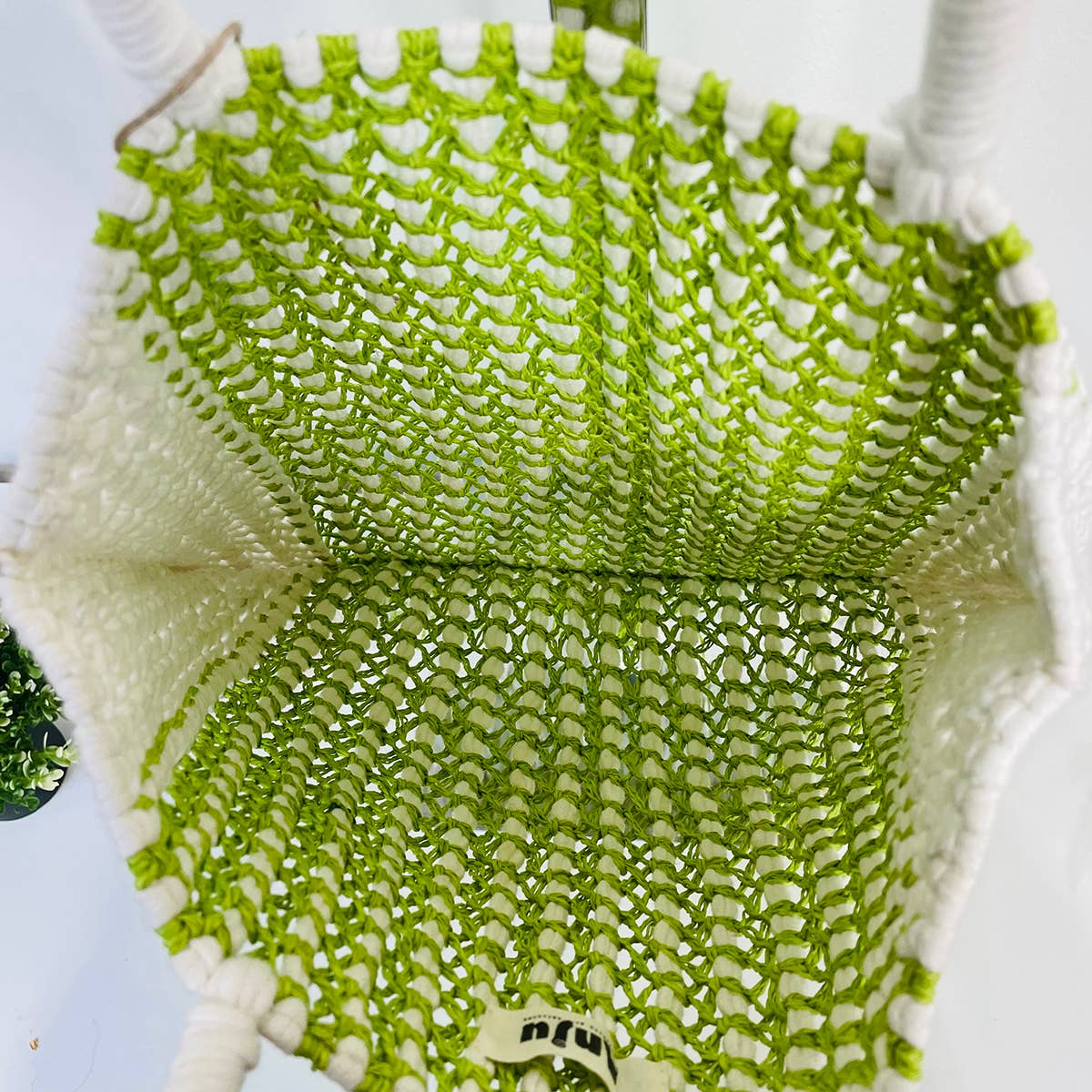 Millie Bag - Knitted Raffia Bag with fringes - Lime Green