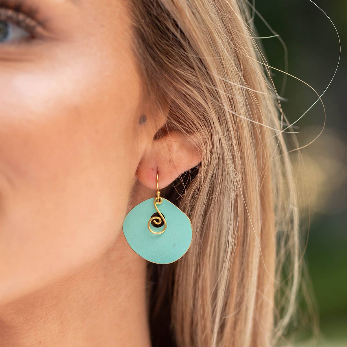 Brass Patina Earrings - Blue Circles