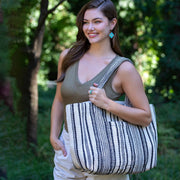 Aruba Tote - Black and White Stripes Cotton Dhurrie Tote