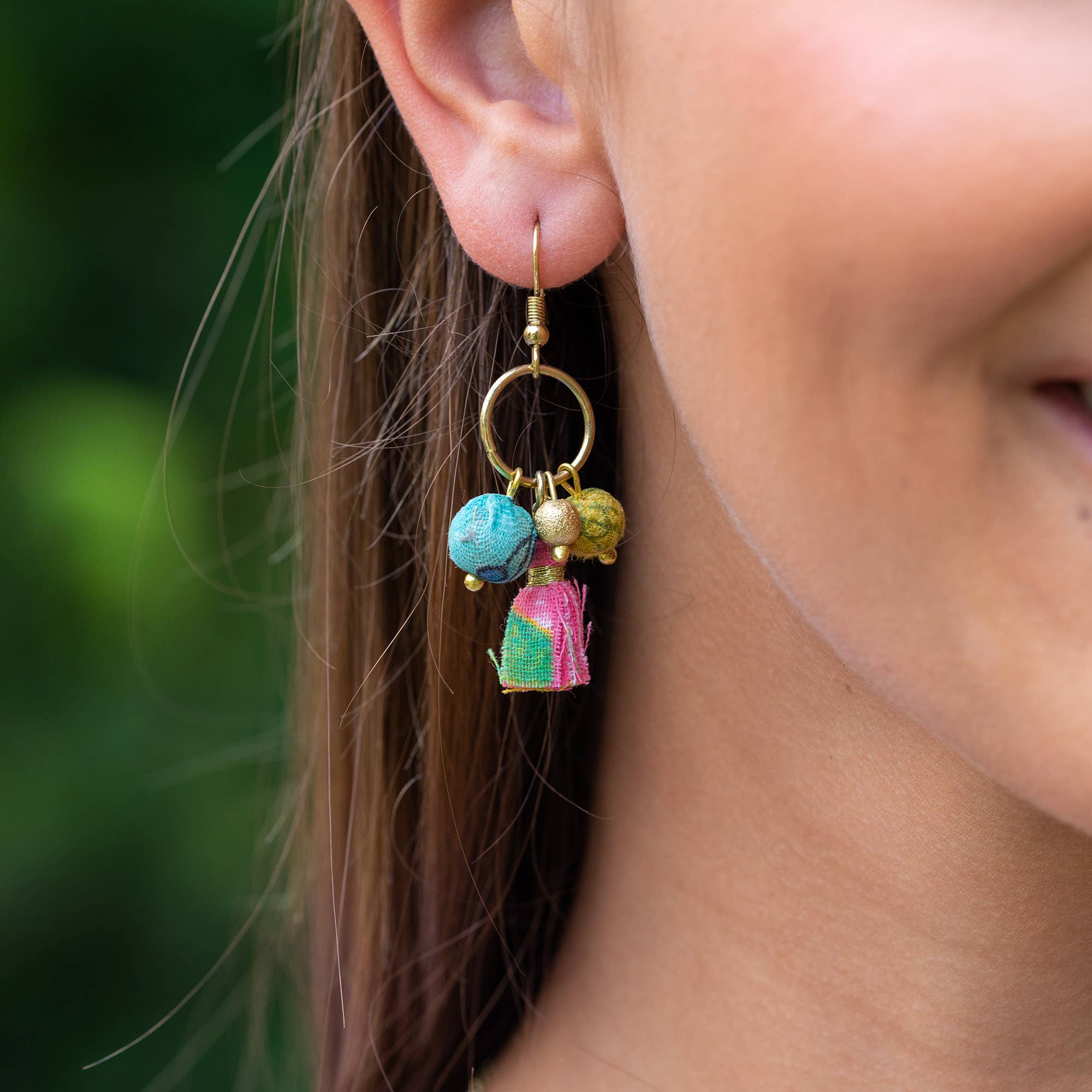 Aasha Brass Ring Mixed Beads and Small Tassel Earrings