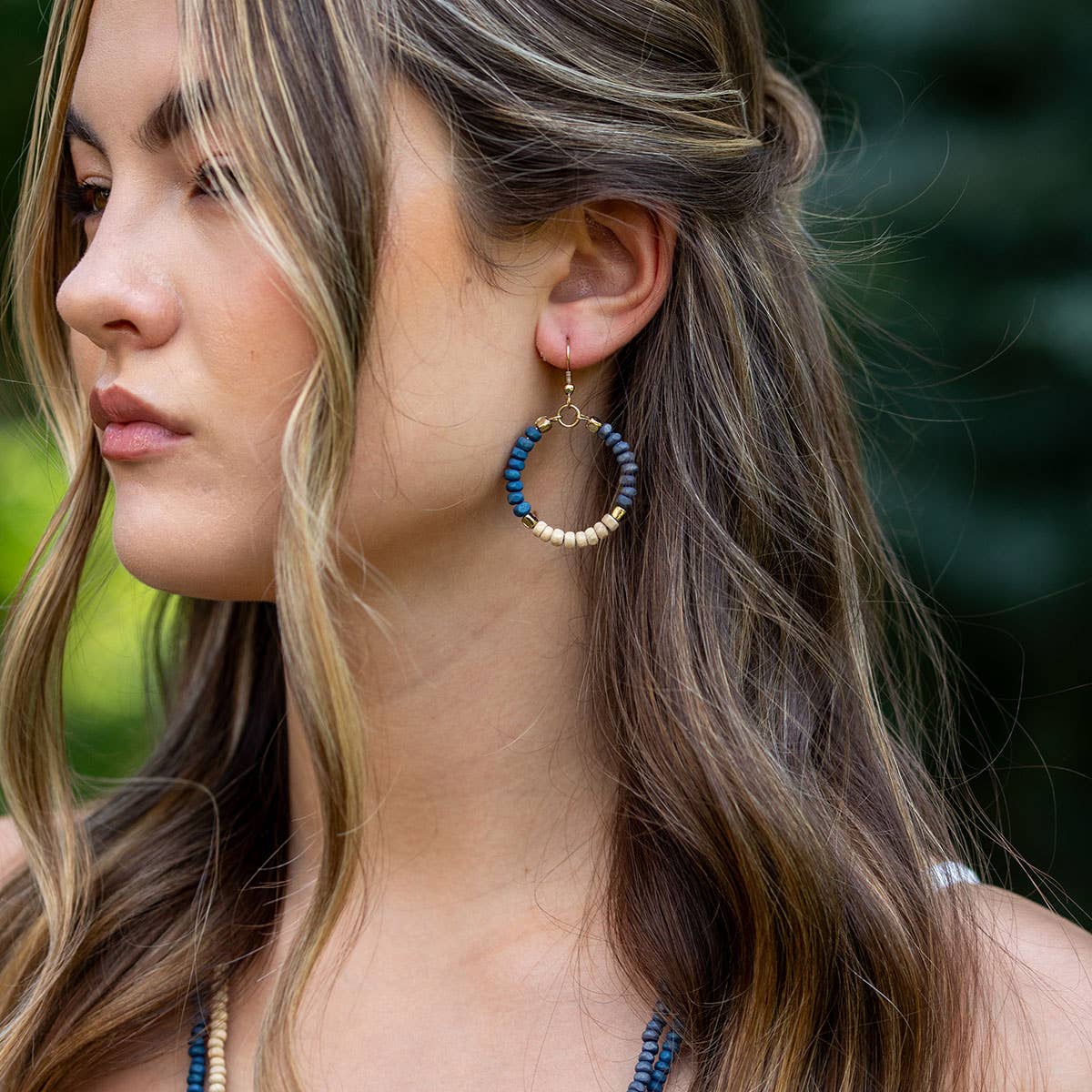 Prismatic Hues Hoop Earrings - Blue, Navy, White