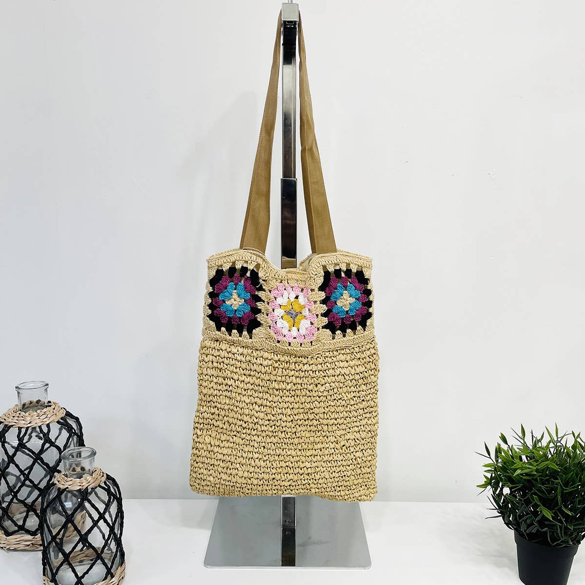 Nola Cotton Crochet and Raffia Shoulder Bags