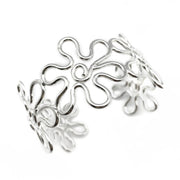 Silver Plated Adjustable Cuff Bracelet - Flowers