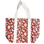 Handcrafted Canvas Bag with Block-Printed Orange Flower Bed