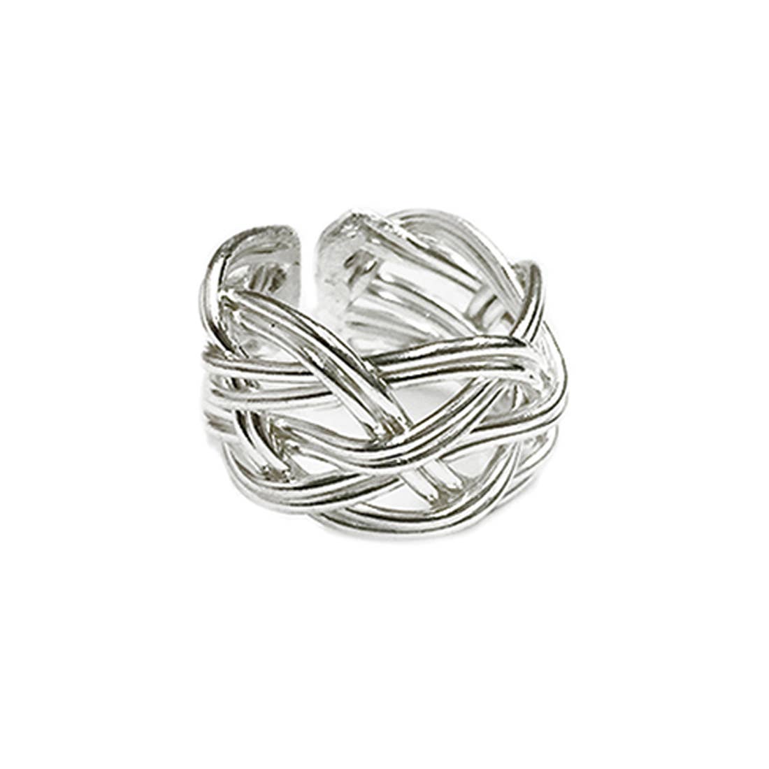 Silver Plated Adjustable Ring - Wide Braid
