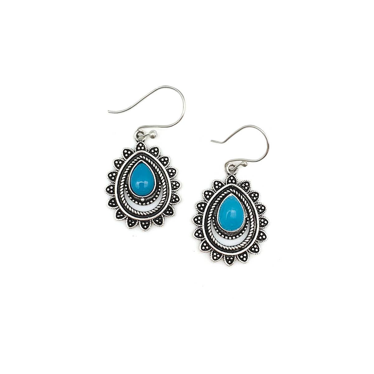 Tanvi Silver-Plated and Blue Chalcedony Earrings - Sunburst