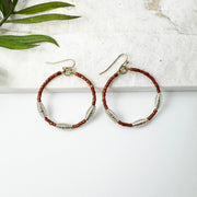 Seed Bead Hoop Earrings - Brown