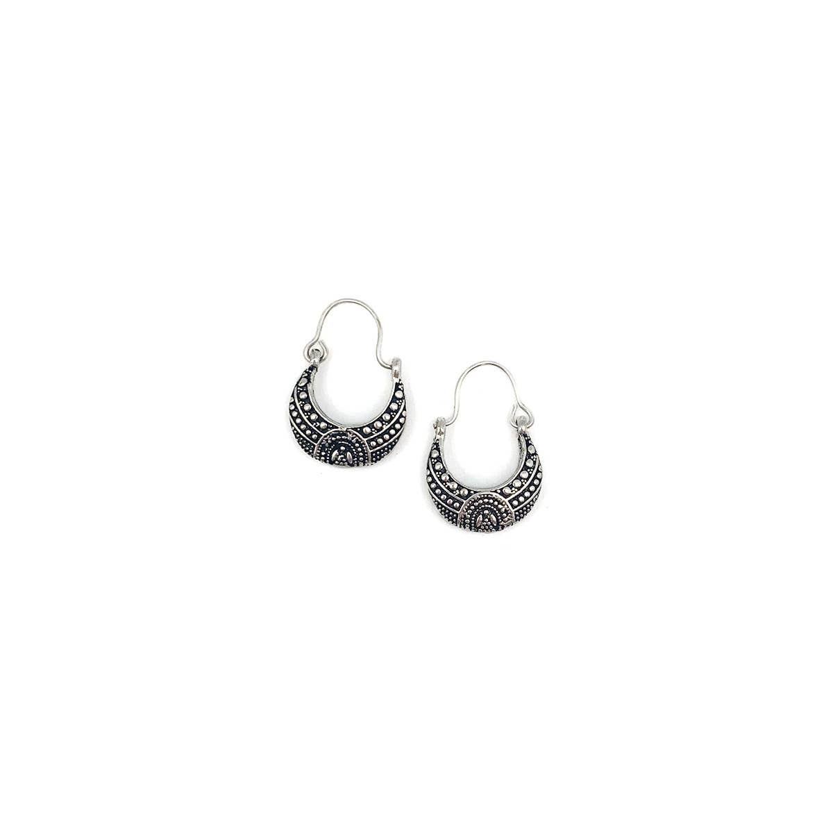 Tanvi Silver Graduated Dots on Crescent Hinge Top Earrings