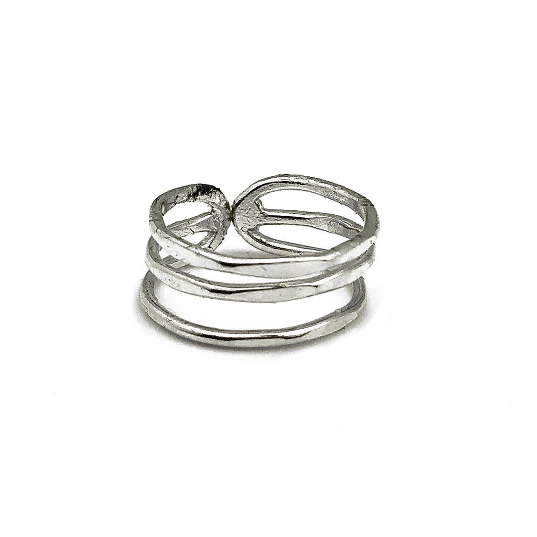 Silver Plated Adjustable Ring - Three Textured Bands