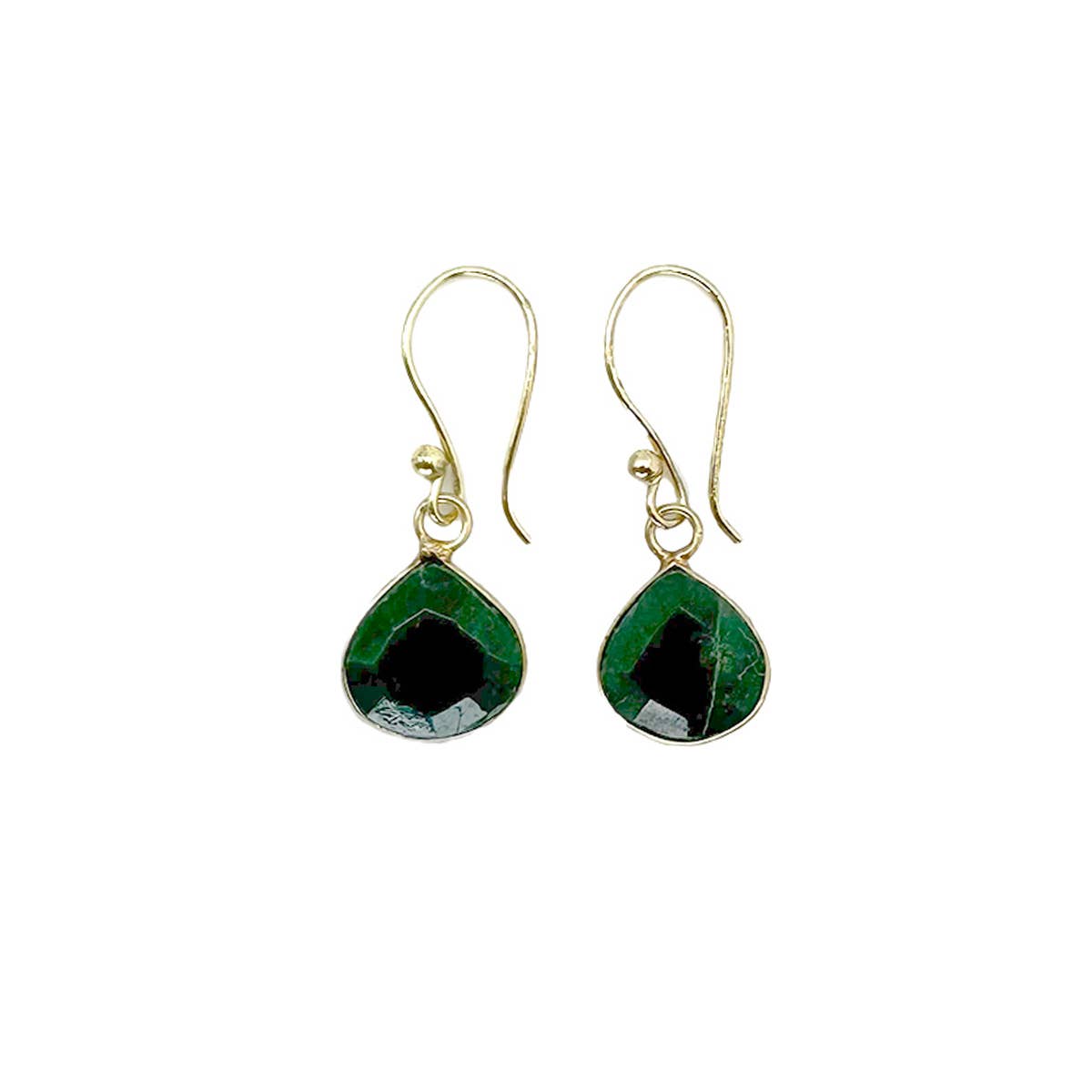 Gold Plated Earrings with Semi-Precious Stone - Mica Green
