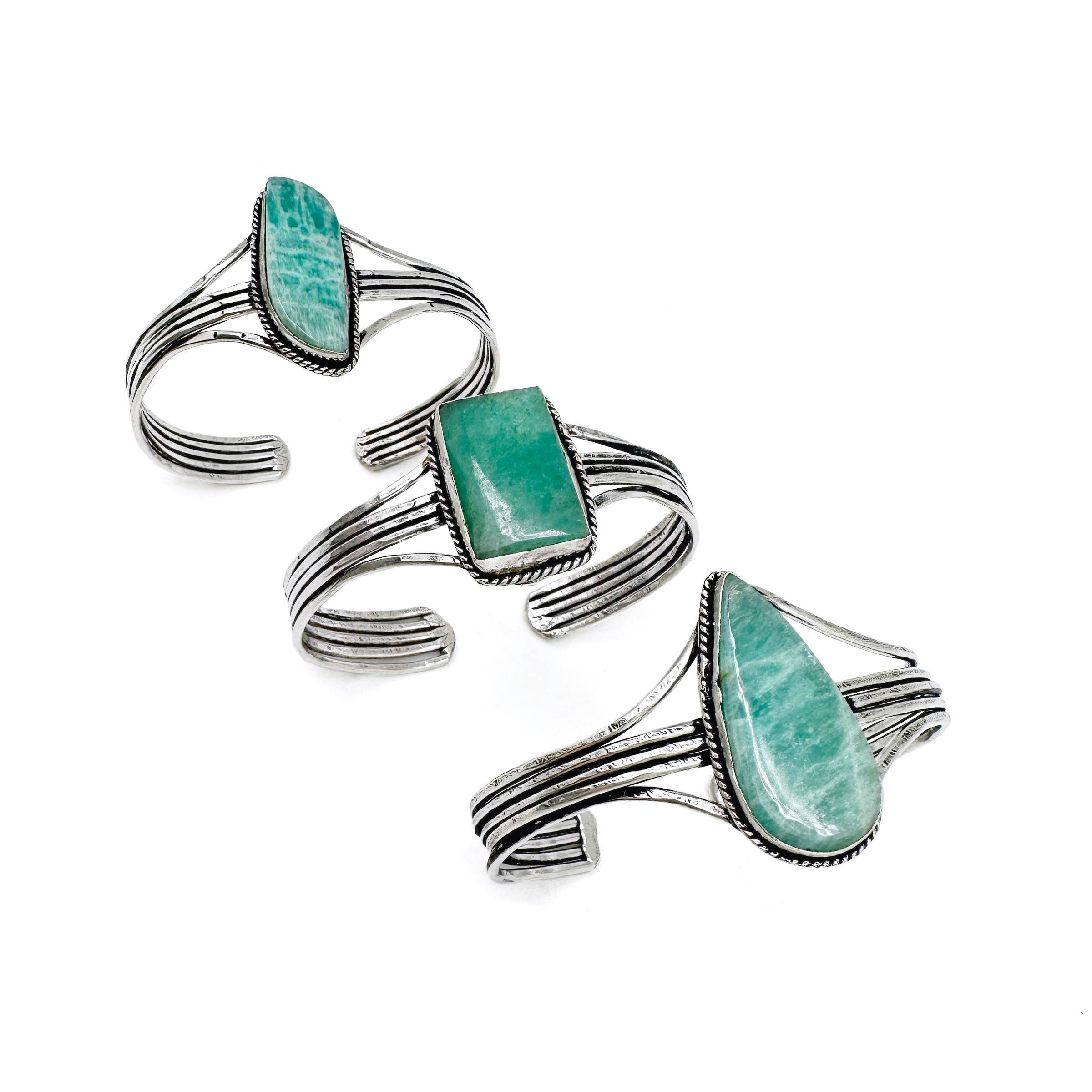 Handcrafted Kashi Semiprecious Stone Cuff - Amazonite