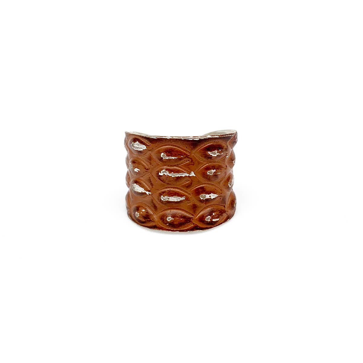 Silver Patina Ring - Rust Feather Print