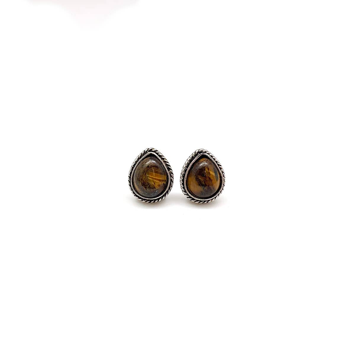Handcrafted Kashi Semiprecious Stone Post Earrings -Tigereye