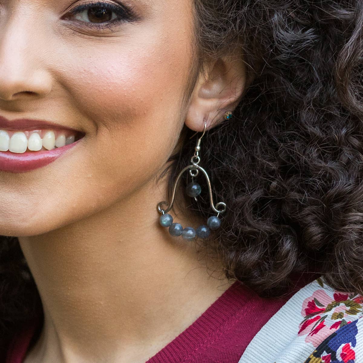 Wire-Wrapped Stone Earrings - Antique Silver, Labradorite