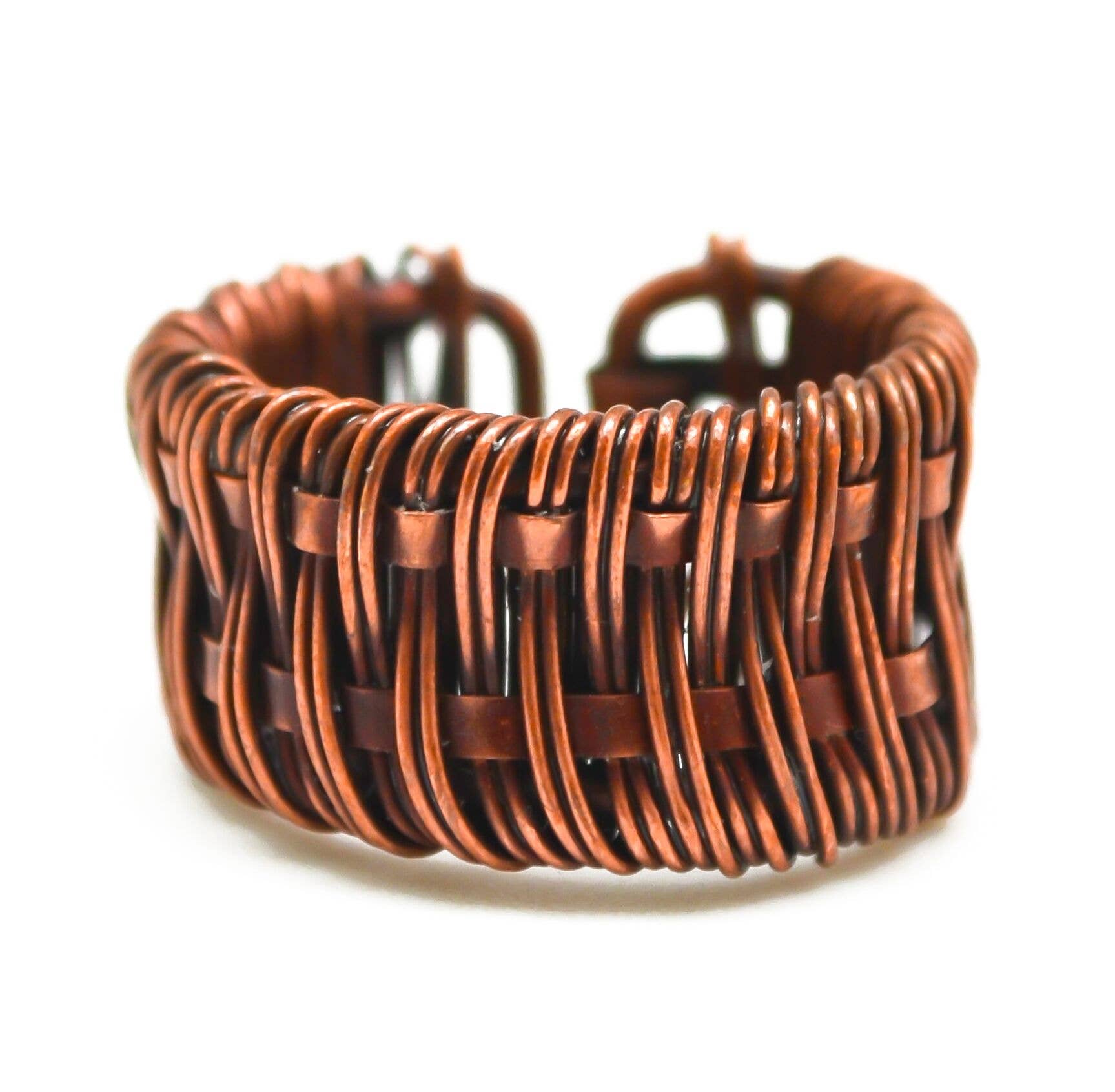 Basketweave Antique Copper Woven Band Ring