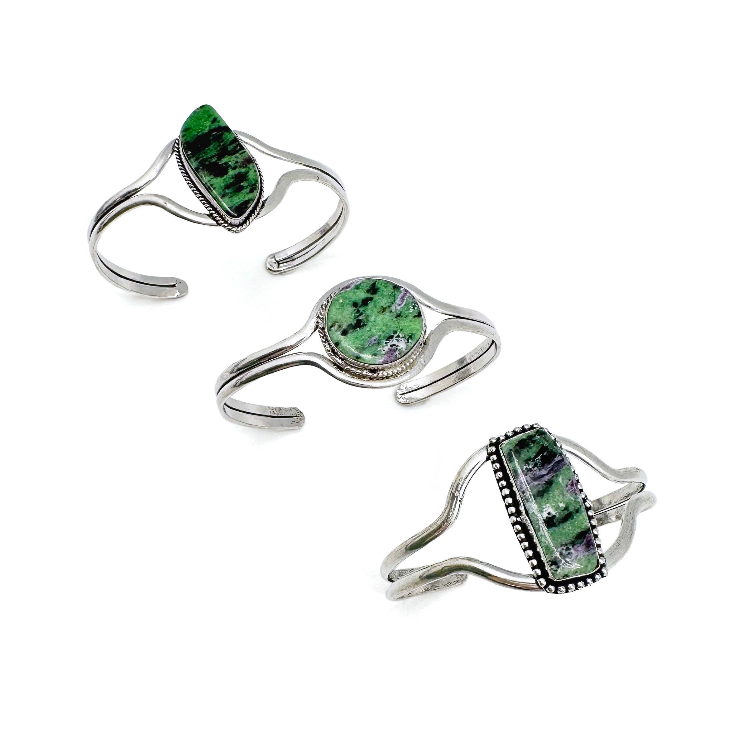 Handcrafted Kashi Semiprecious Stone Cuff - Ruby Zoisite