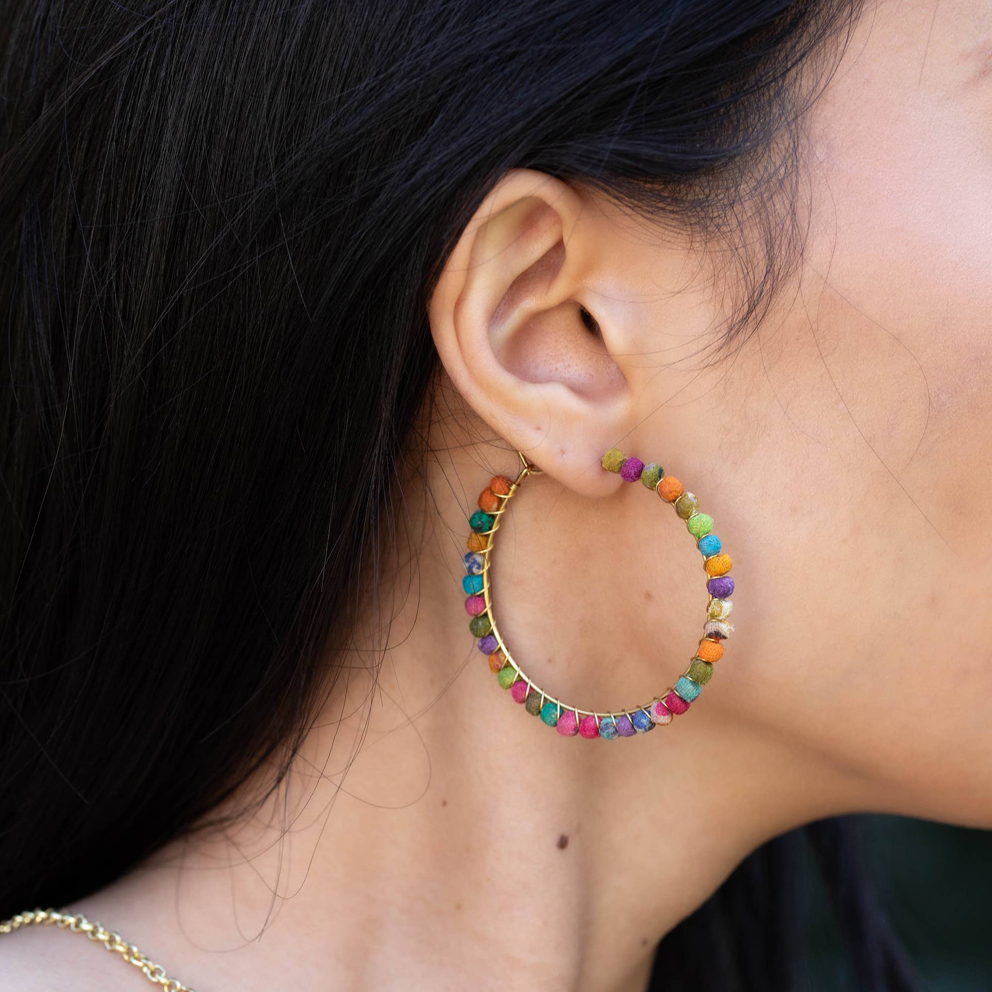 Aasha Kantha Handcrafted Large Loop Closure Hoop Earrings
