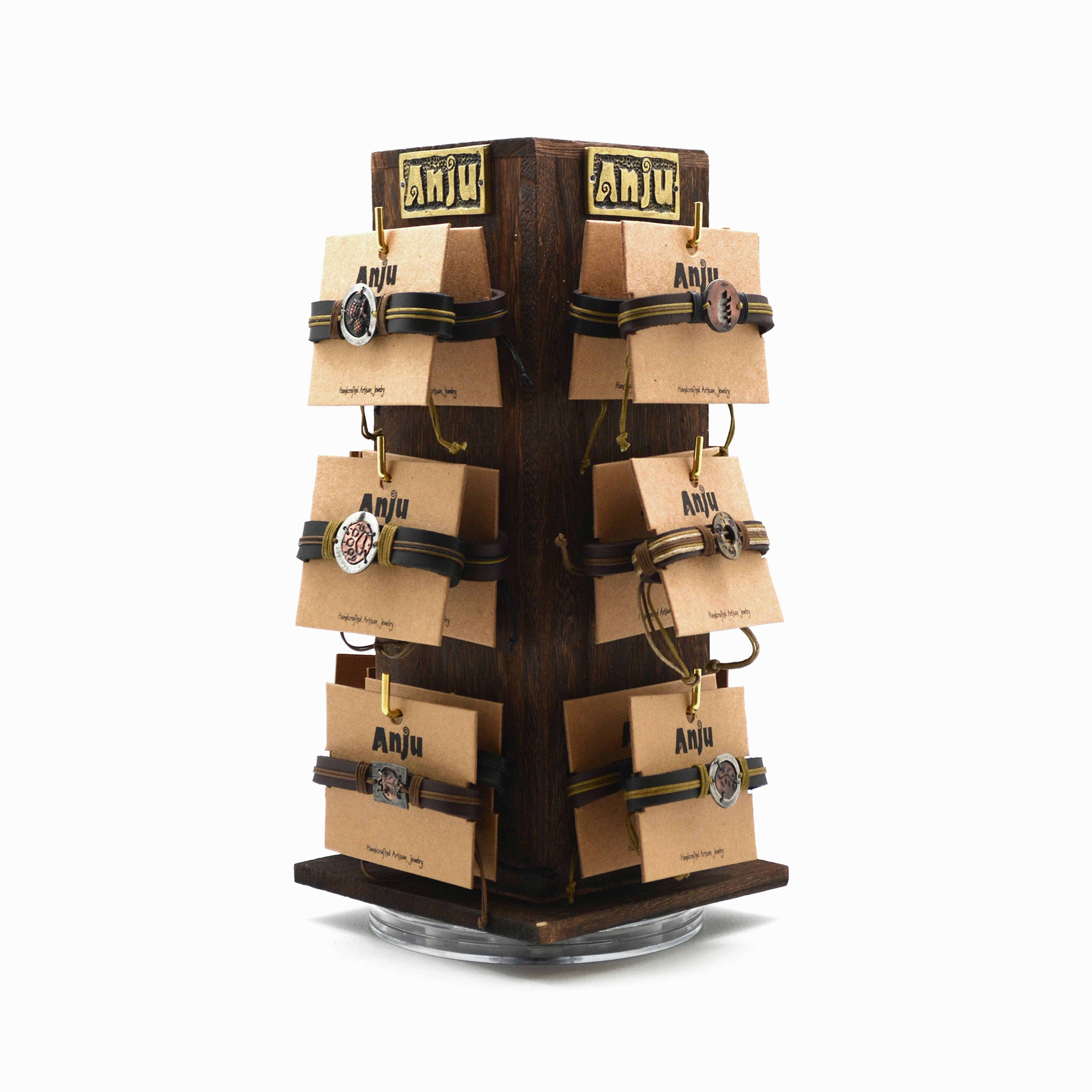 Pewter Leather Adjustable Bracelets - 24 Bracelets & Display