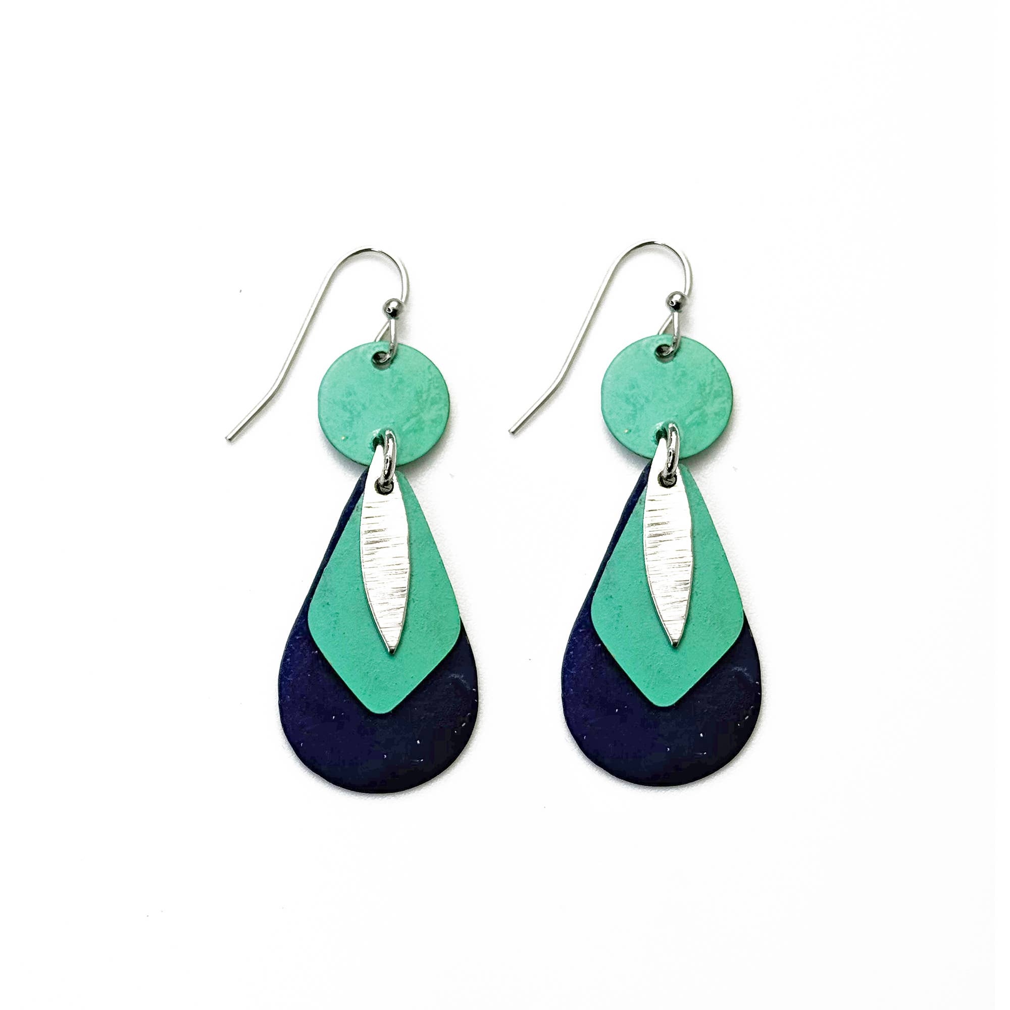 Handcrafted Blue & Teal Patina Layered Teardrop Earrings
