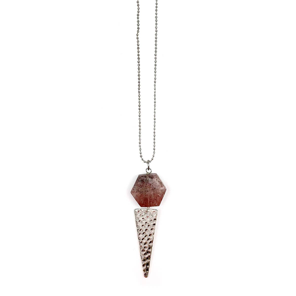 Akriti Silver and Medium Faceted Strawberry Quartz Necklace