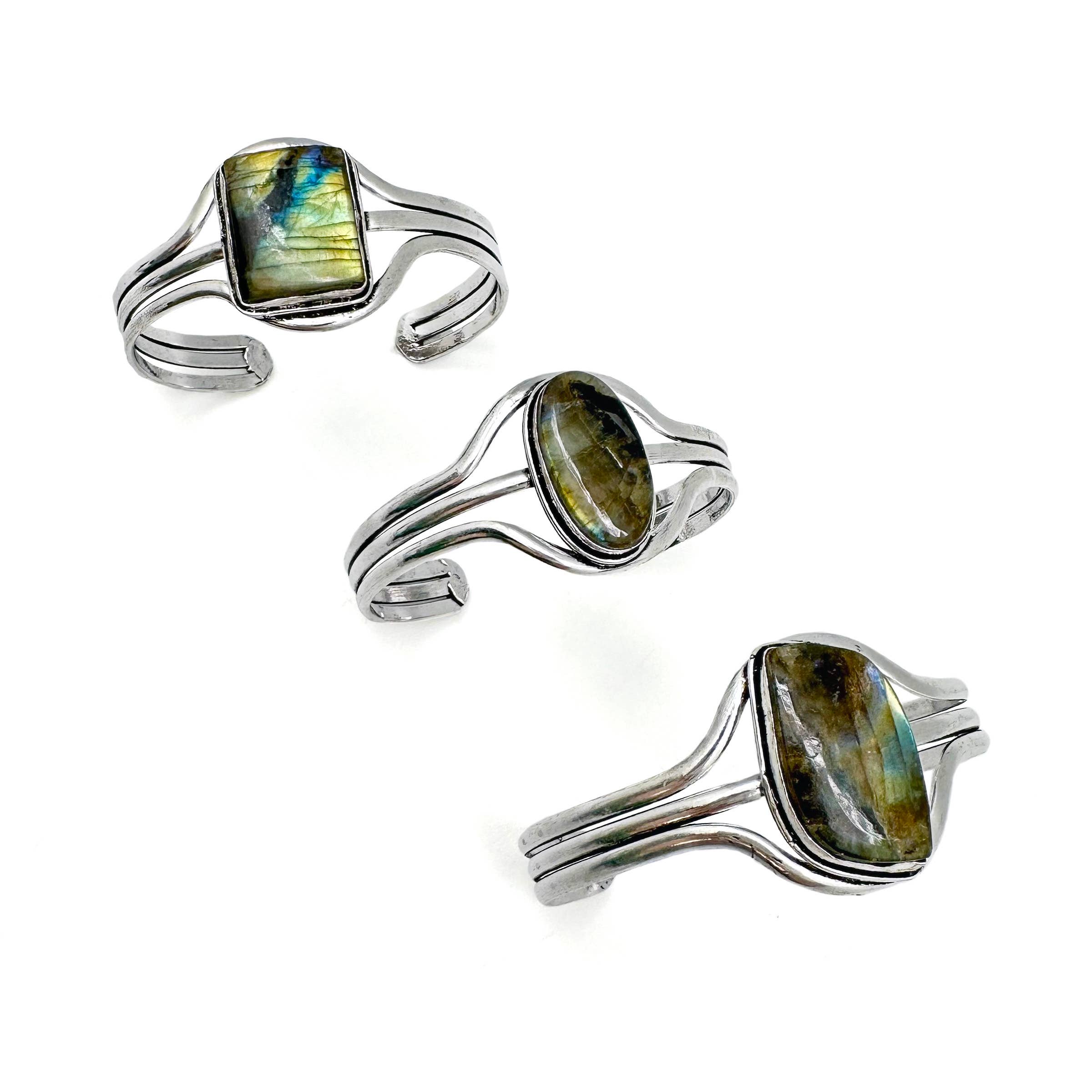 Handcrafted Kashi Semiprecious Stone Cuff - Labradorite