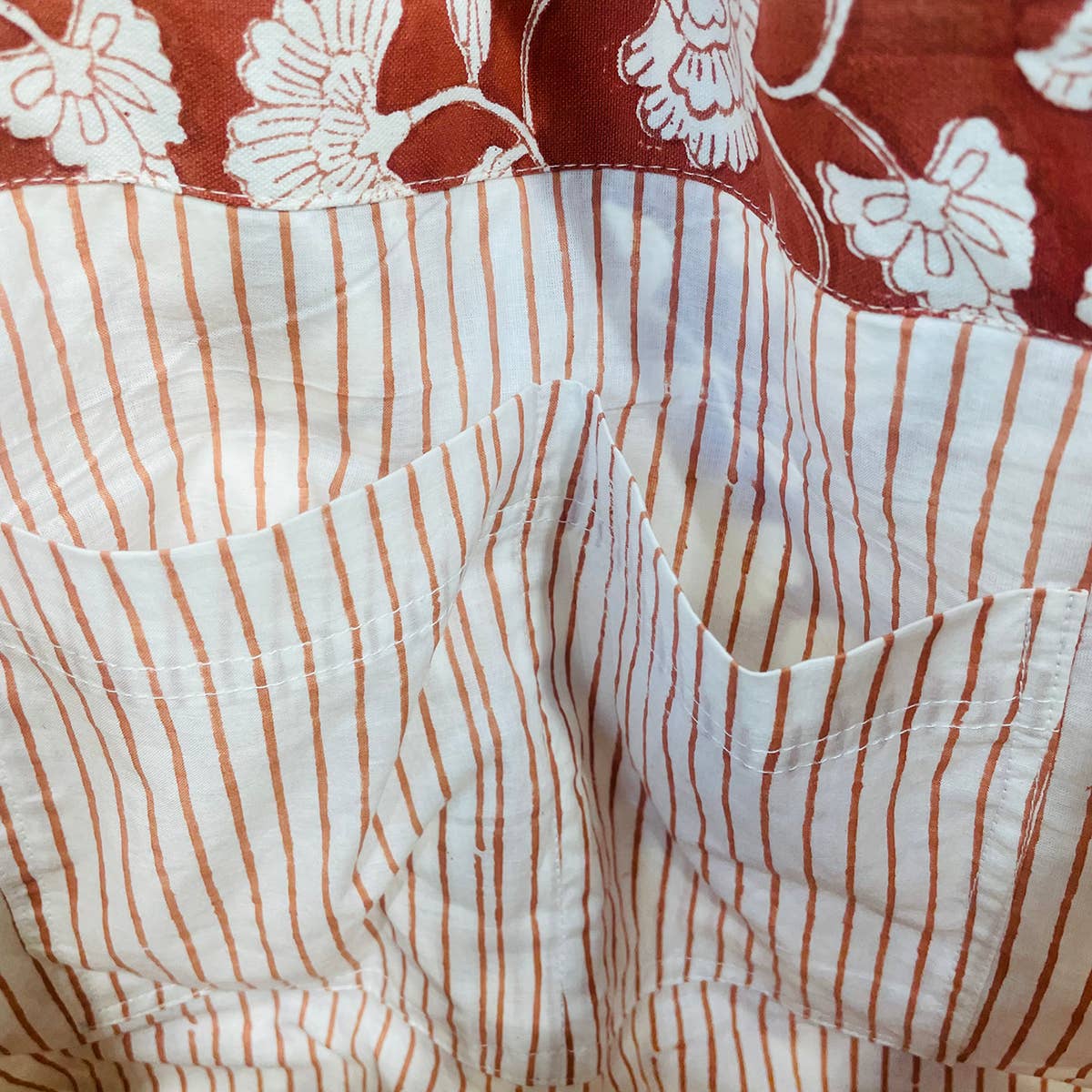 Handcrafted Canvas Bag with Block-Printed Orange Flower Bed