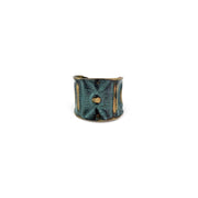 Brass Patina Ring - Aqua Sacred Geometry Allover Design