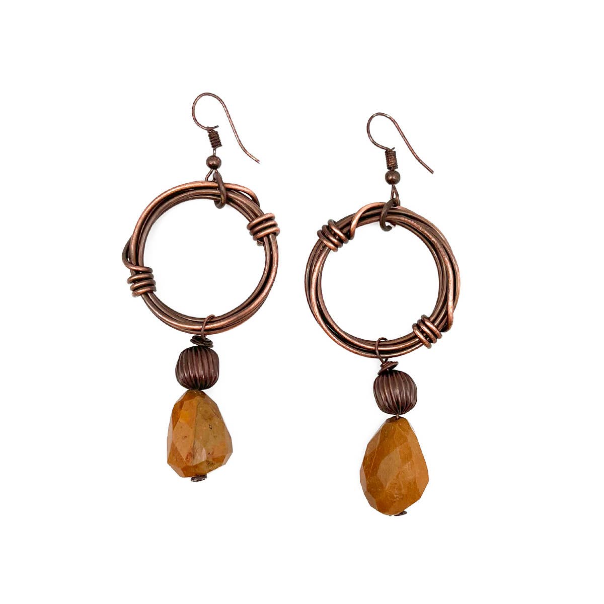Banjara Antiqued Ring Earrings with Camel Jasper Stone