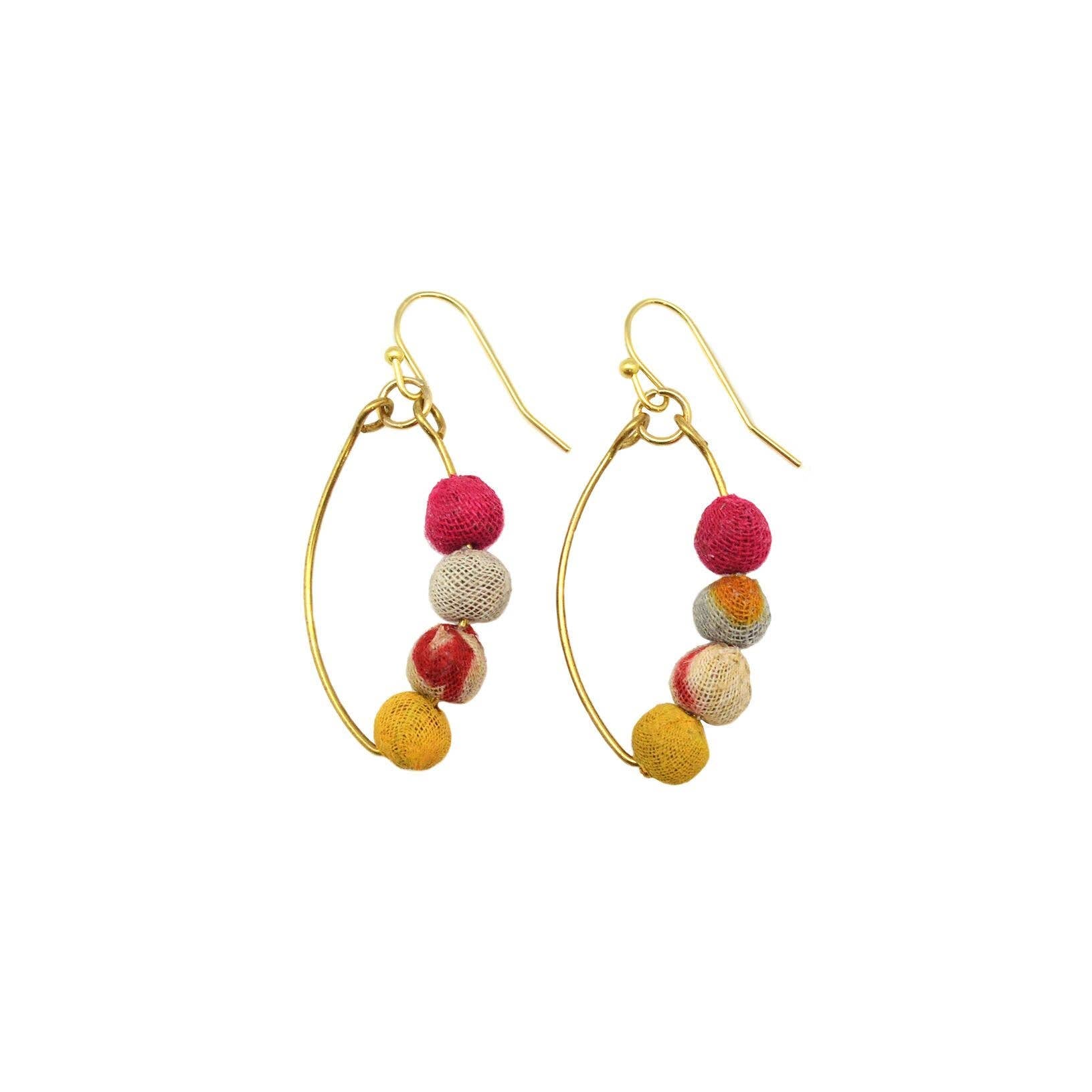 Aasha Asymmetrical Kantha Handcrafted Beads Earrings