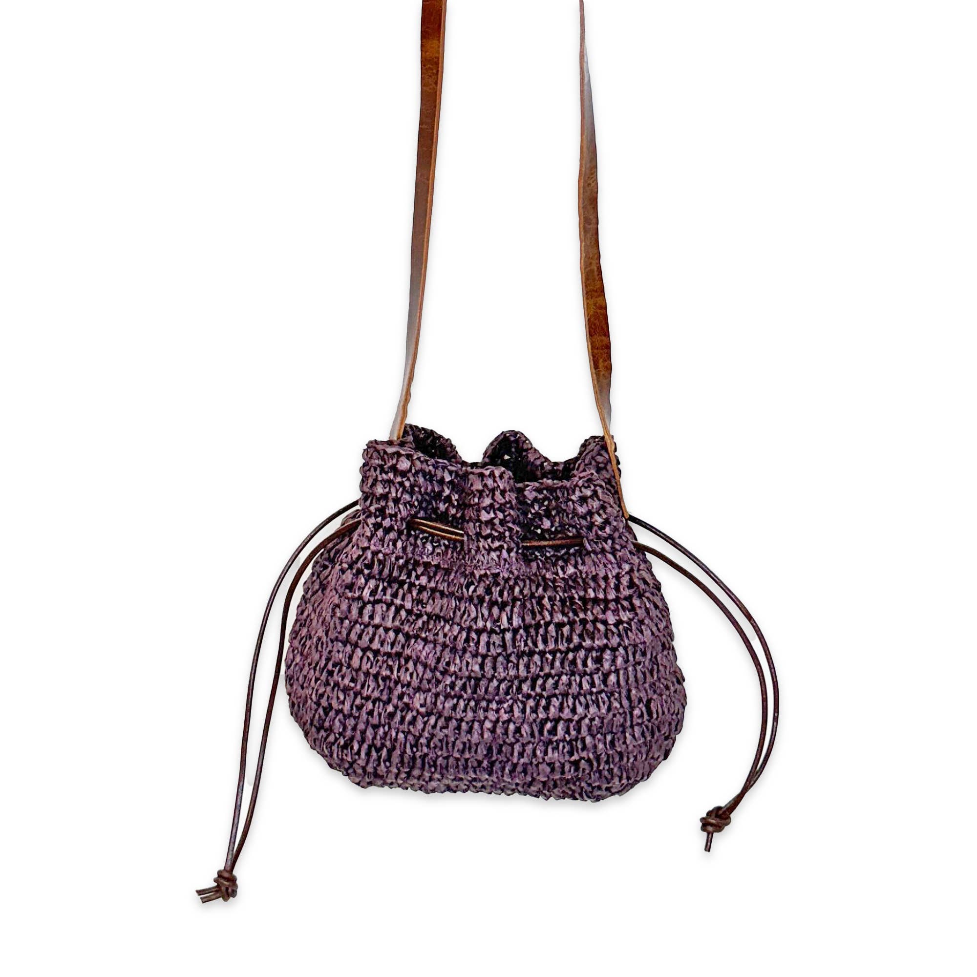 Scarlet Cross Body Bag - Raffia Plum Bucket Bag