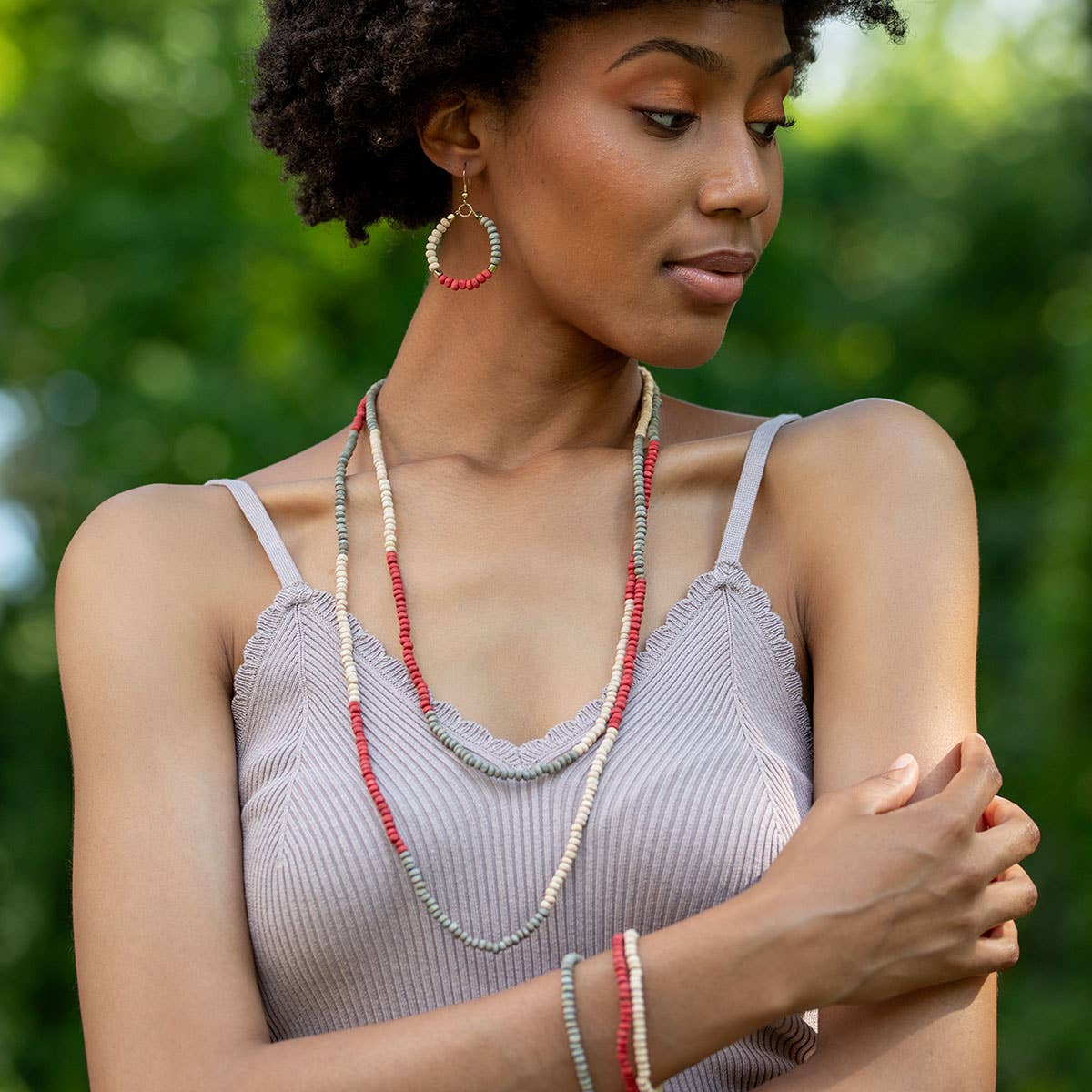 Prismatic Hues Necklace - Gray, Crimson, White