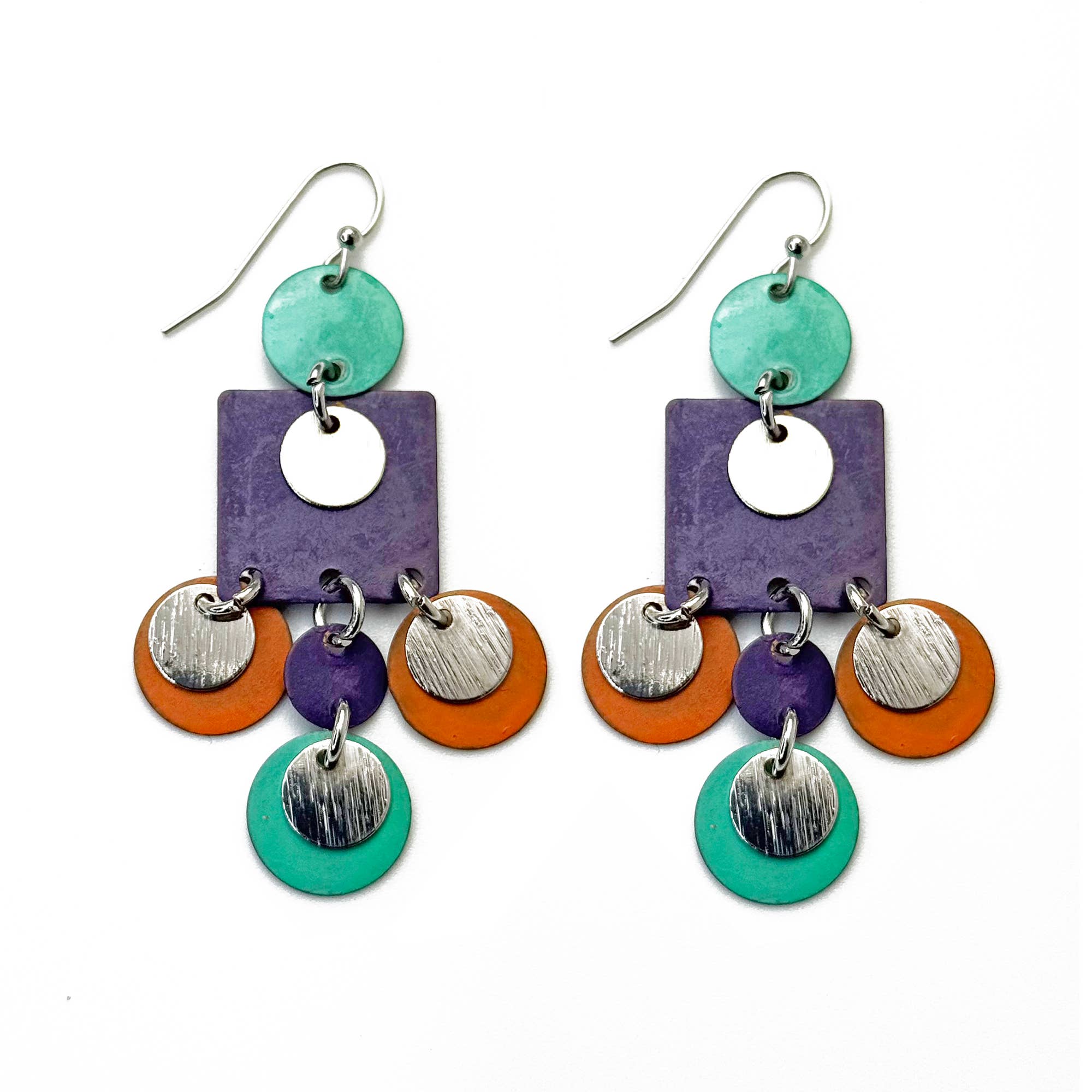 Handcrafted Multicolor Patina Square Dangle Earrings