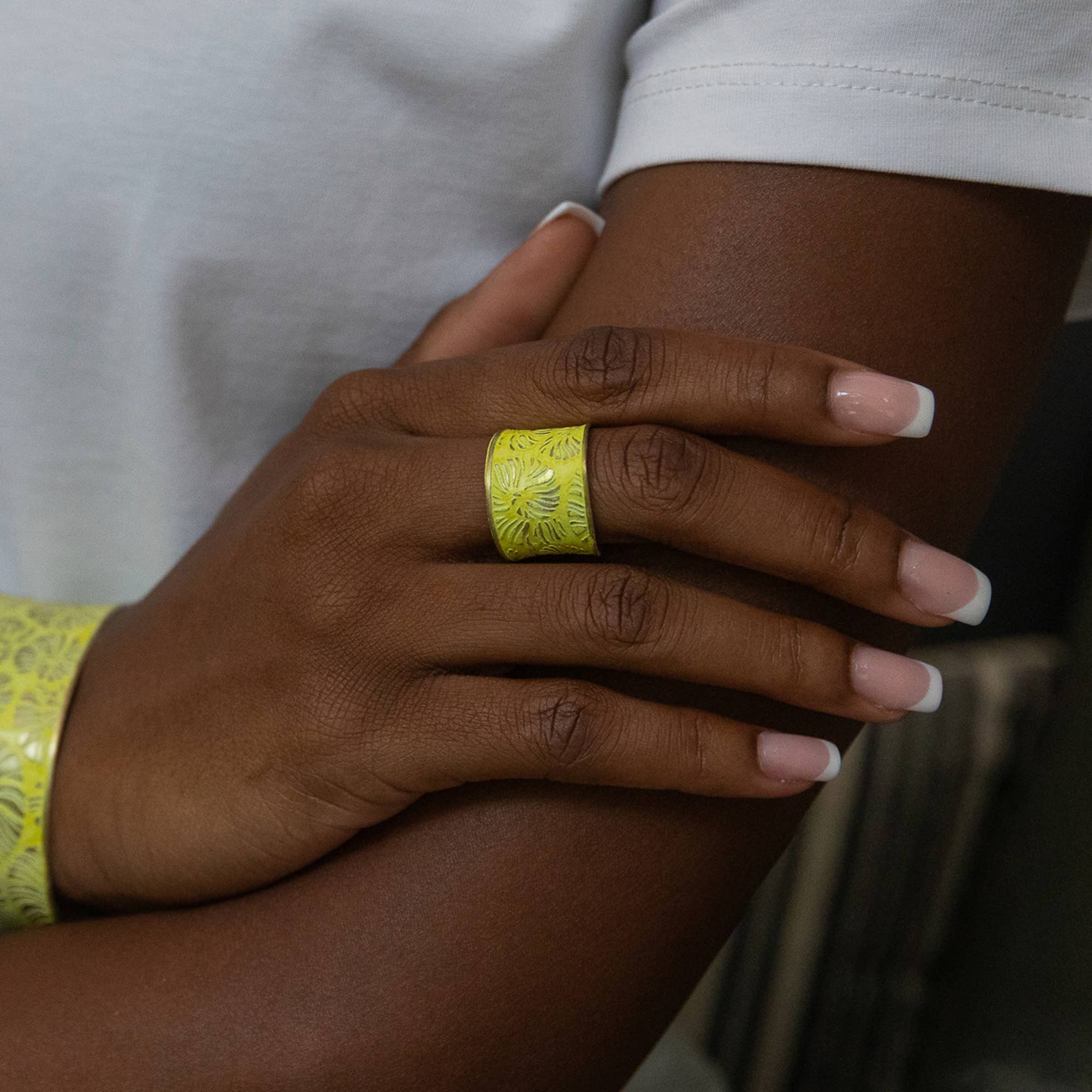 Handcrafted Yellow Floral Patina Ring