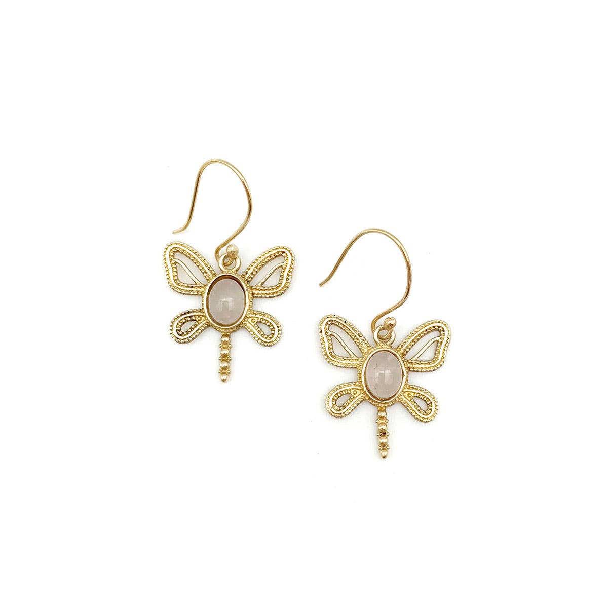 Tanvi Gold-Plated and Rose Quartz Earrings - Dragonfly