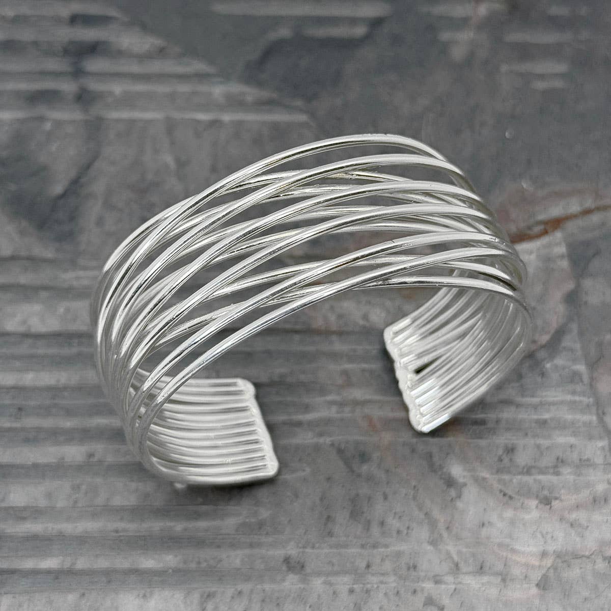 Handcrafted  Ripple Flow Silver Cuff Bracelet