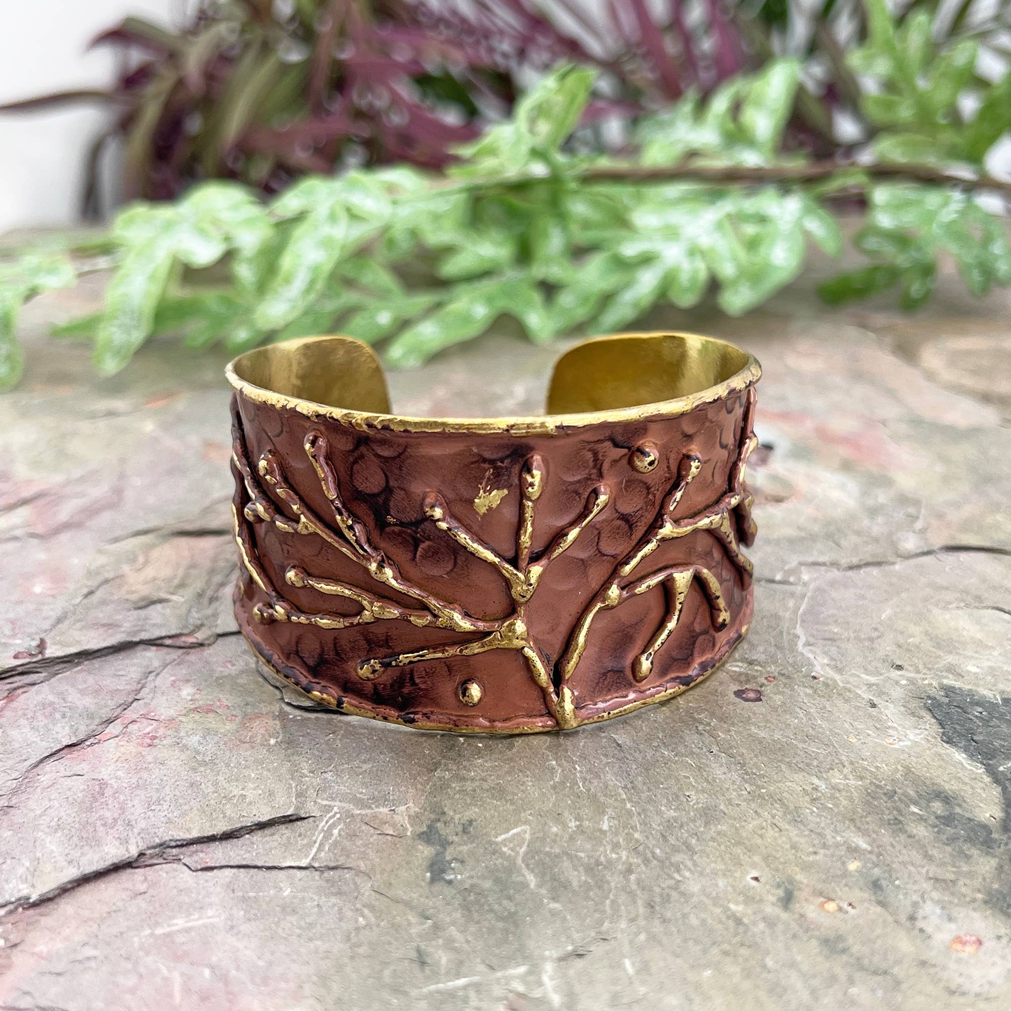 Brass Patina Cuff Bracelet - Brown Branches