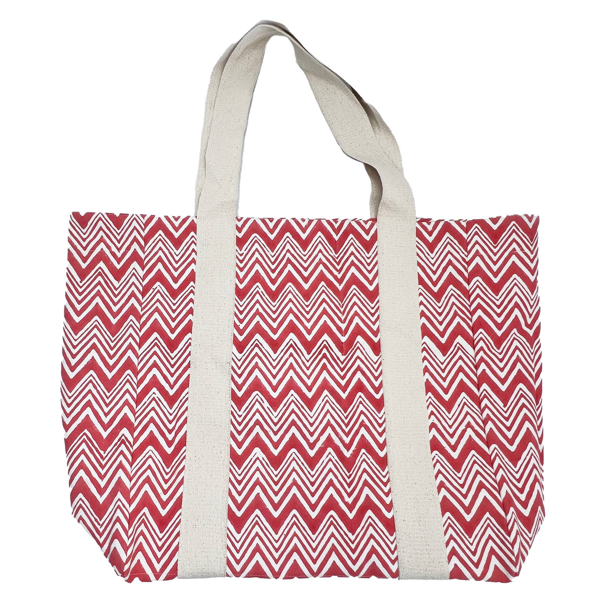 Handcrafted Canvas Bag with Block-Printed Chevron Delight