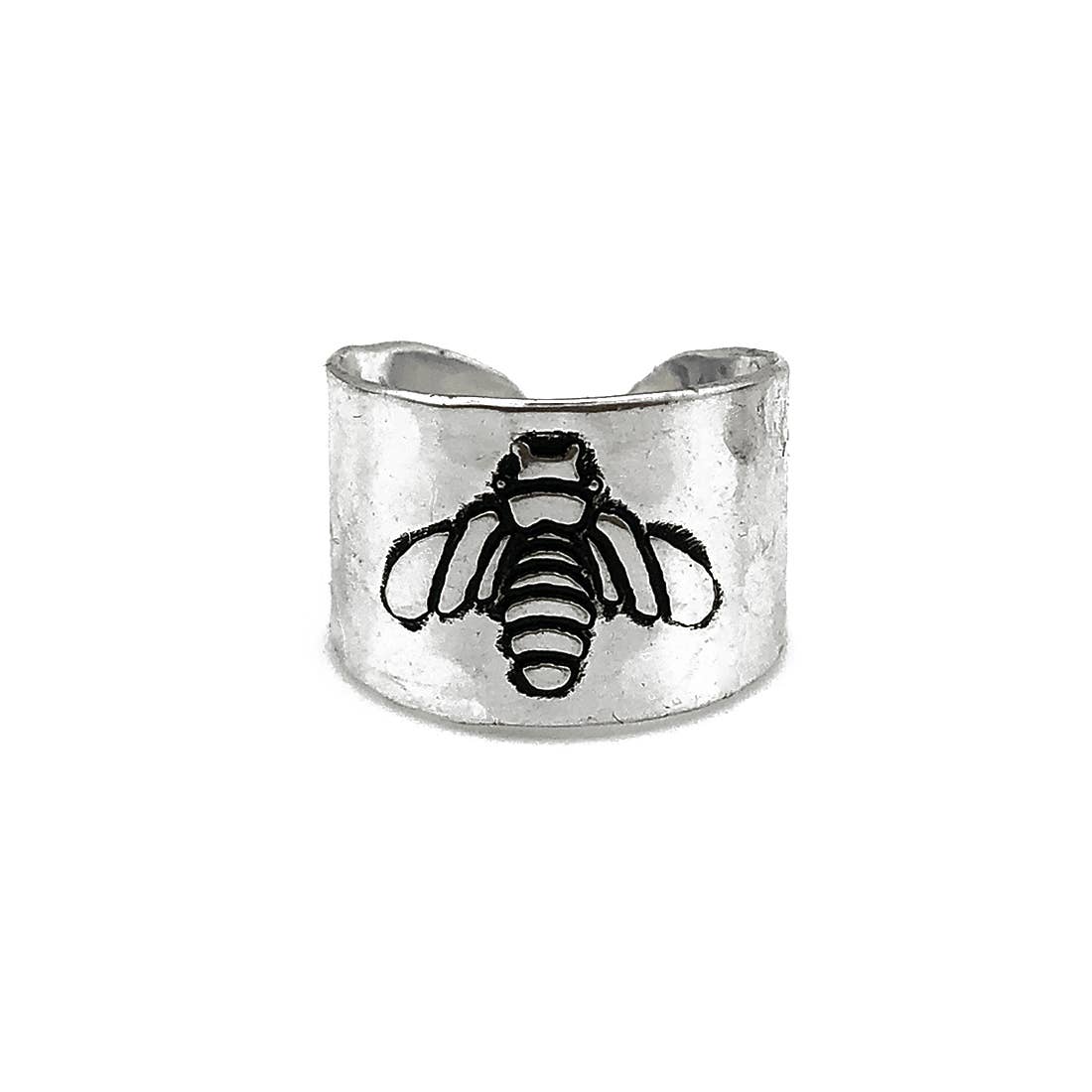 Silver Plated Adjustable Cuff Ring - Bee
