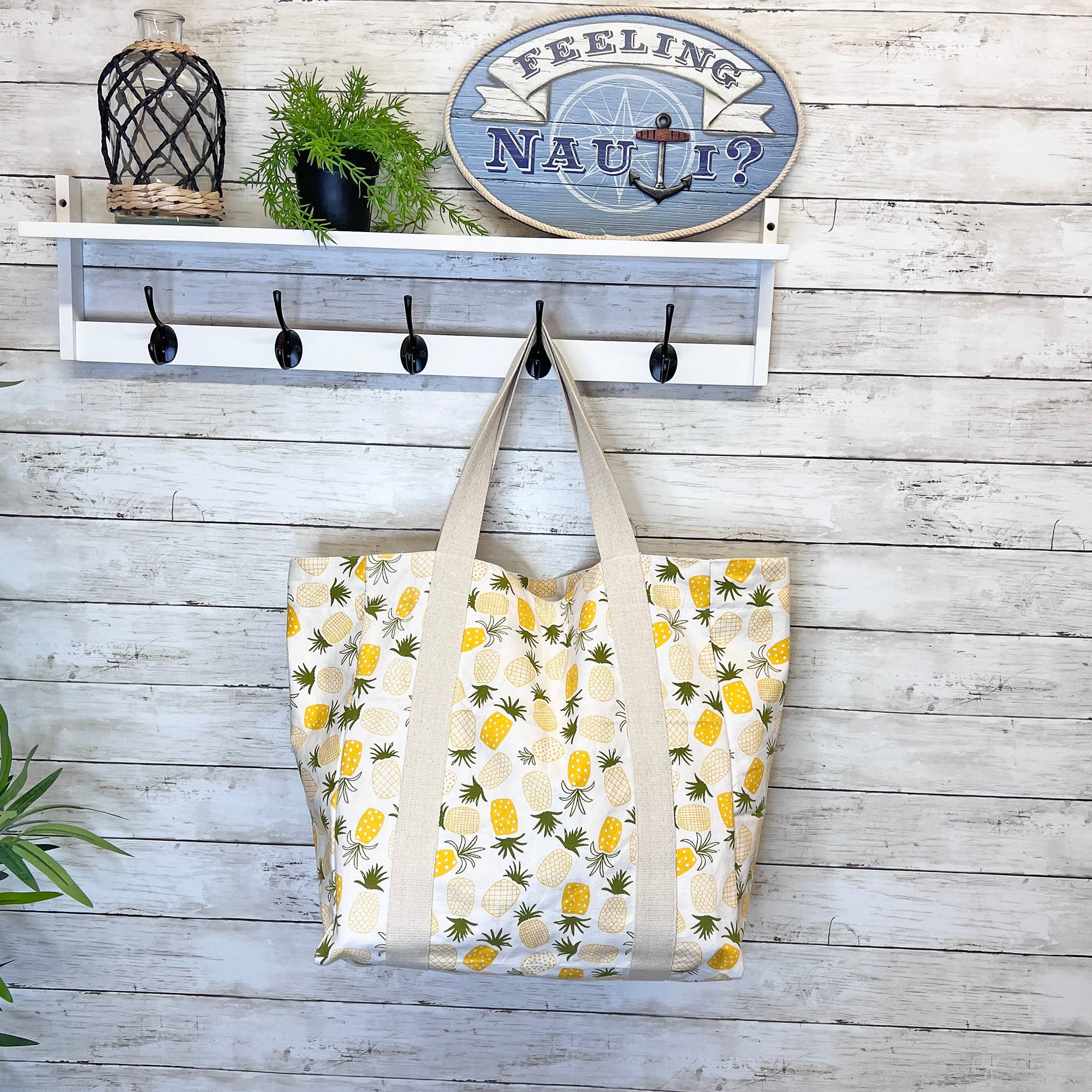 Handcrafted Canvas Bag with Block-Printed Pinapples
